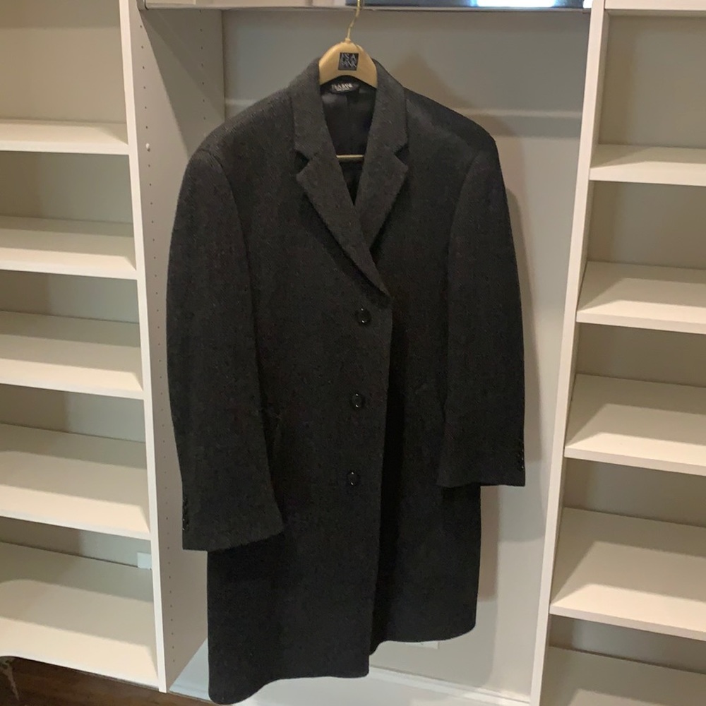 Jos A Bank dark grey herringbone overcoat - 38R